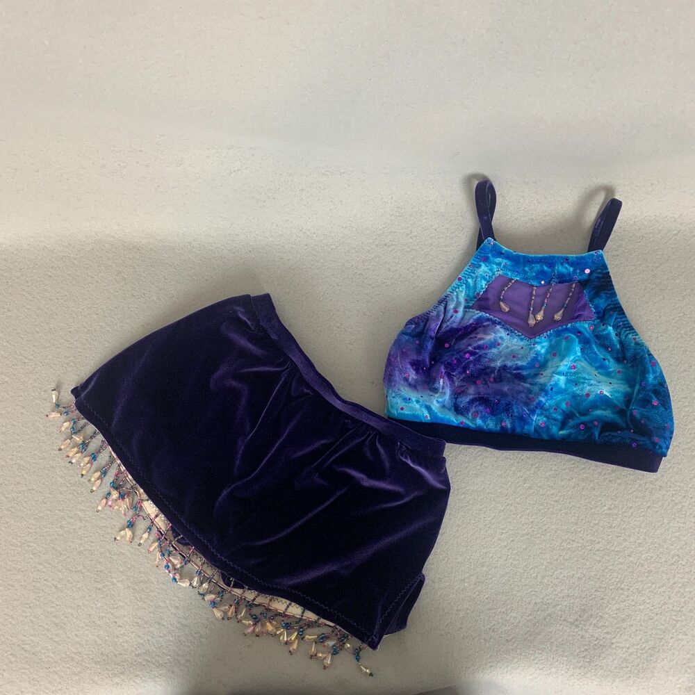 Mara Dancewear Child Large Contemporary Set Velvet Beaded Skort & Top Perform